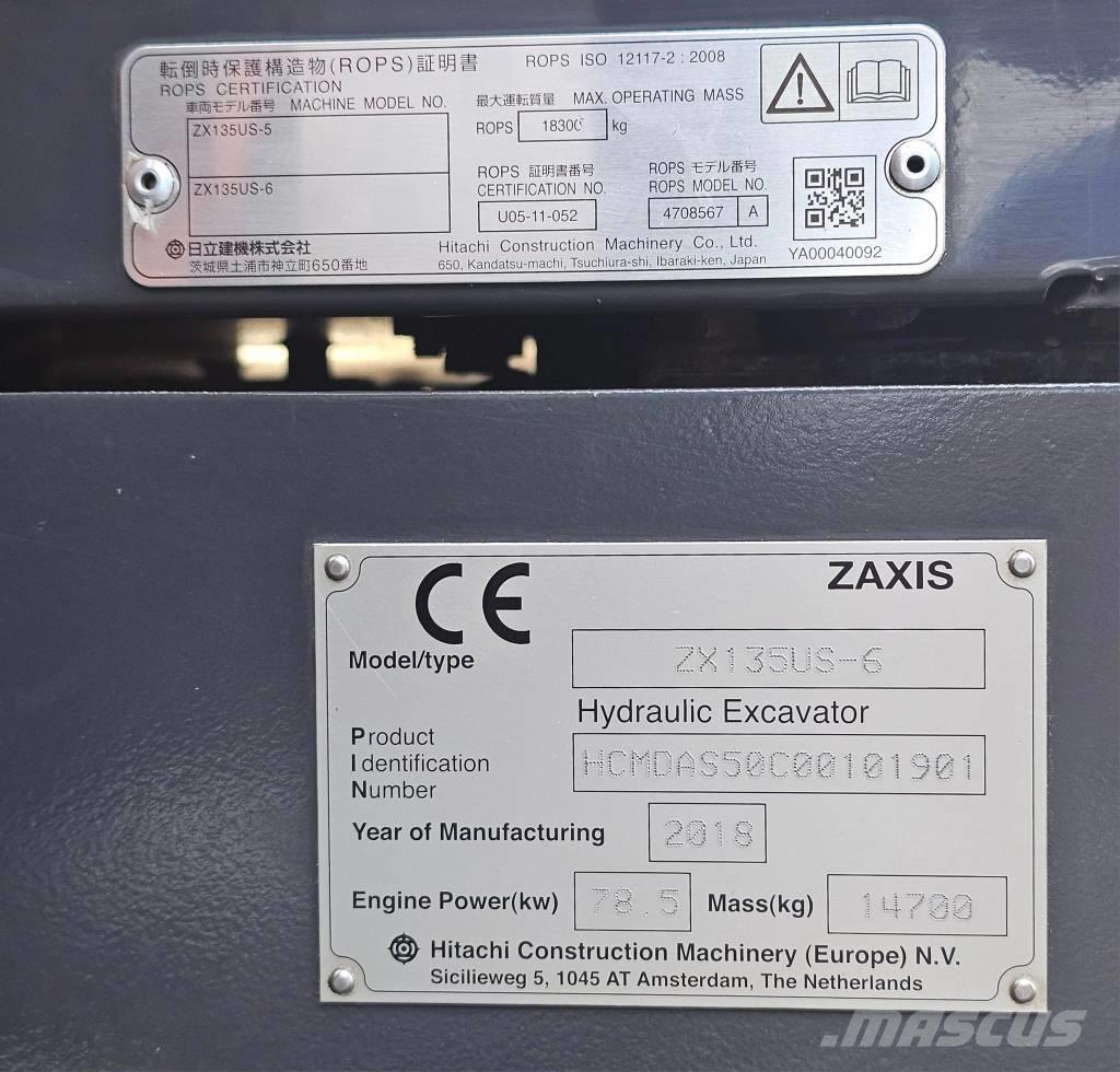 Hitachi ZX 135 US-6 大型油圧ショベル12t以上（パワーショベル・ユンボ）