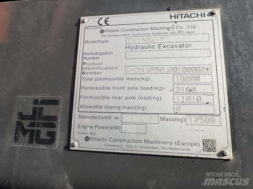 Hitachi ZX 150 W-7 ホイール式油圧ショベル（パワーショベル・ユンボ・バックホー）