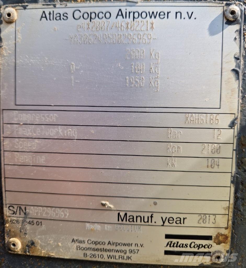 Atlas Copco XAHS 186 コンプレッサー