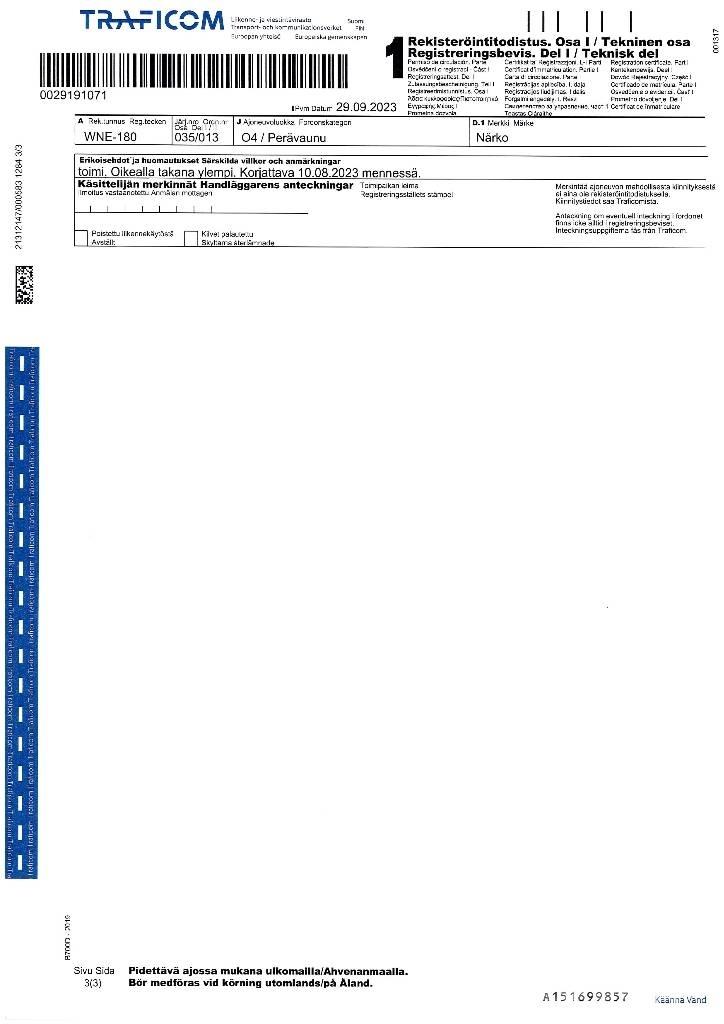 Närko D52B13N61 TPV ボックスボディートレーラー