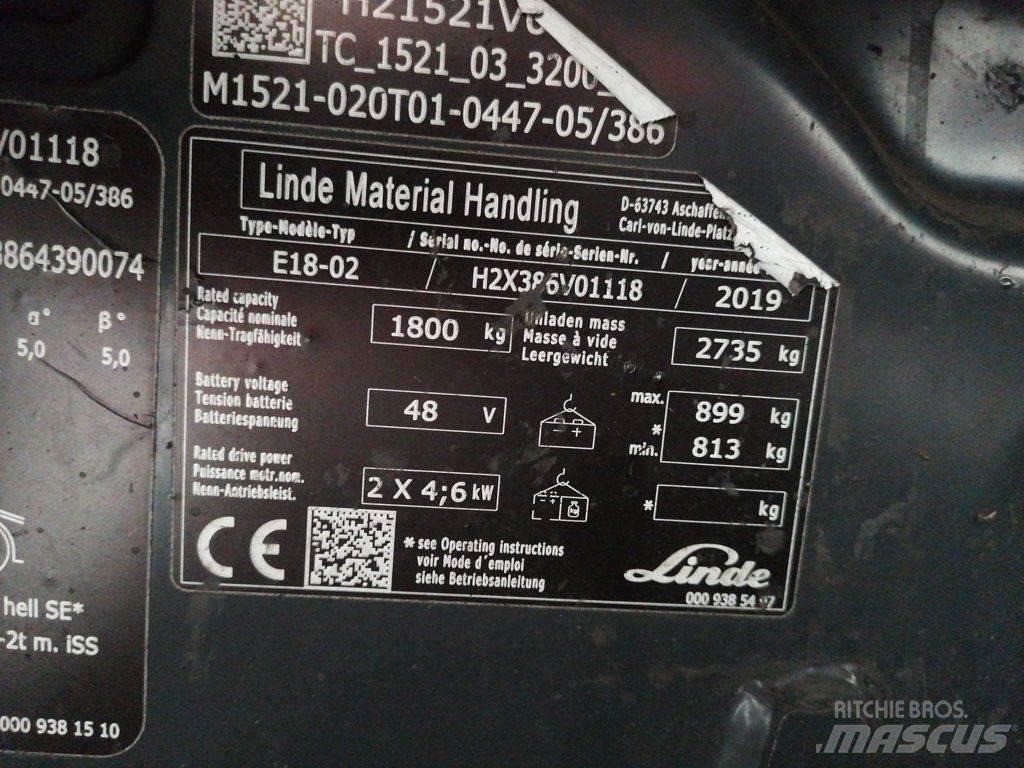 Linde E18-02 バッテリーフォークリフト