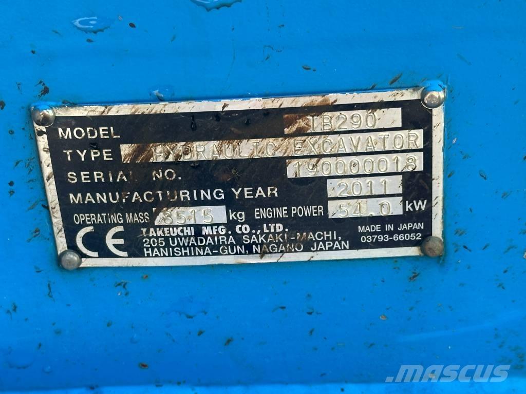 Takeuchi TB 290 中型油圧ショベル 7ｔ-12ｔ（ユンボ・パワーショベル・バックホー）