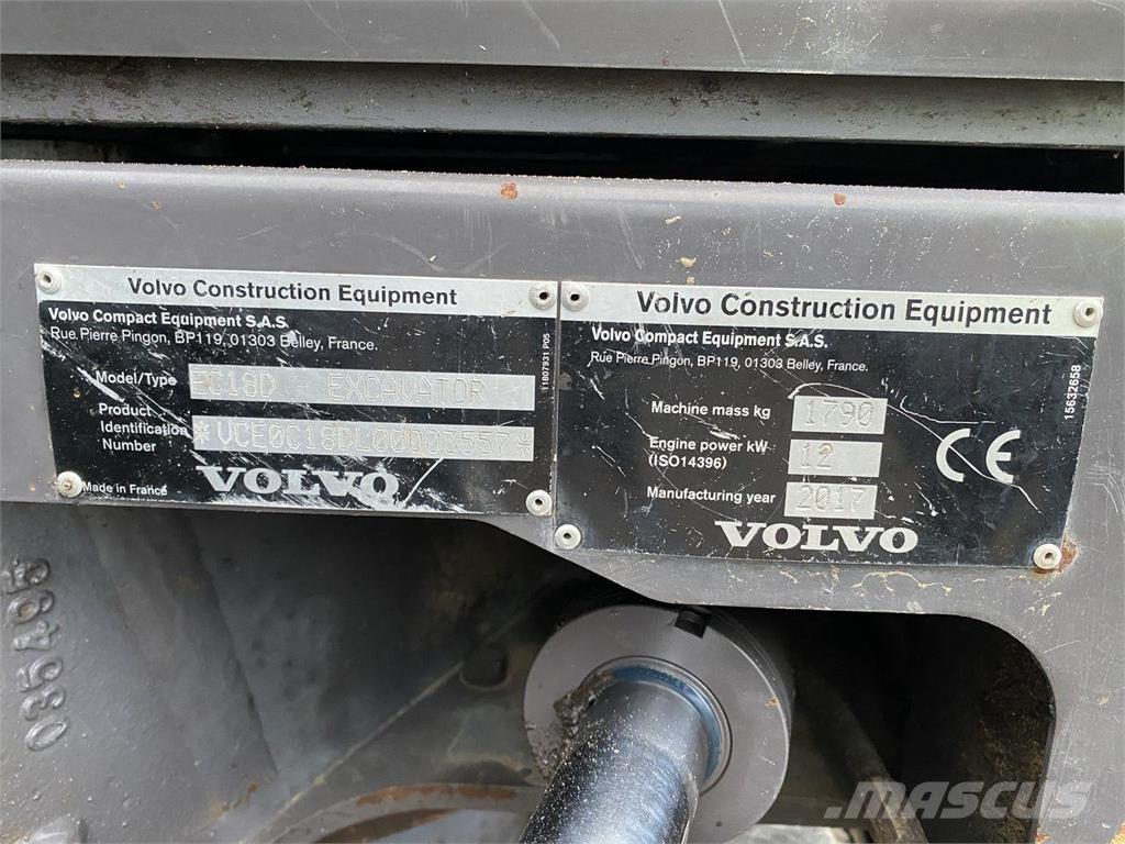 Volvo EC18D ホイール式油圧ショベル（パワーショベル・ユンボ・バックホー）