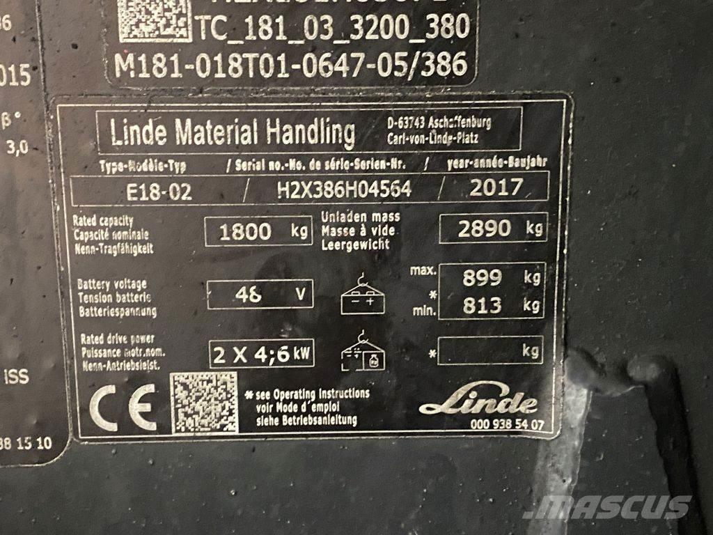 Linde E18-02 バッテリーフォークリフト