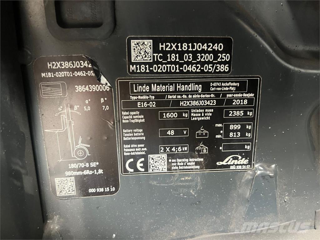 Linde E16 バッテリーフォークリフト