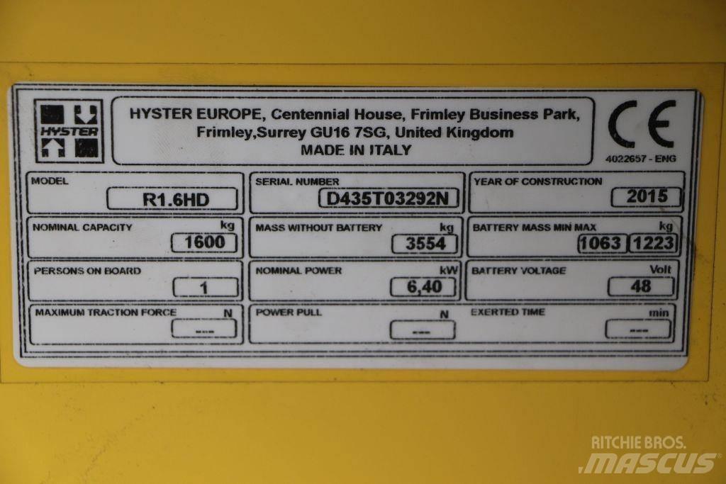 Hyster R 1.6 バッテリーフォークリフト