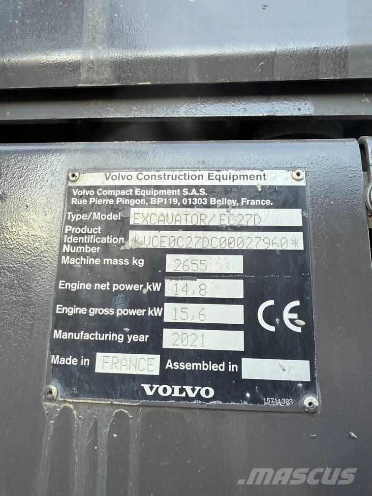 Volvo EC 27 D ミニ油圧ショベル 7t以下（ミニユンボ・ミニディガー）