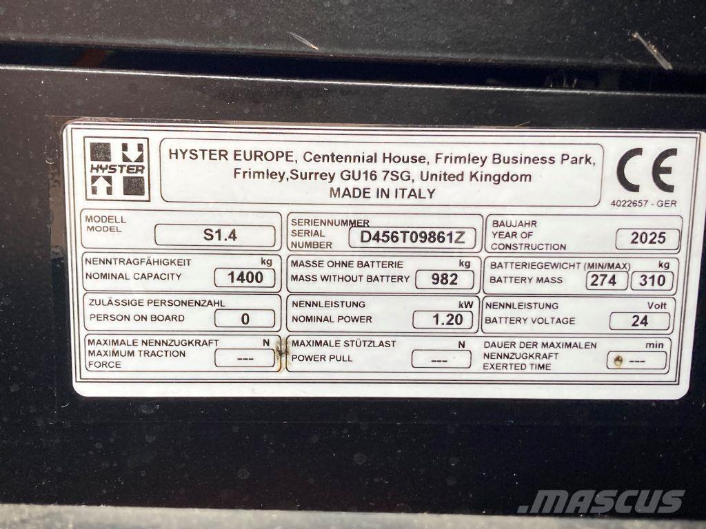 Hyster S 1.4 ウォーキンフォークリフト