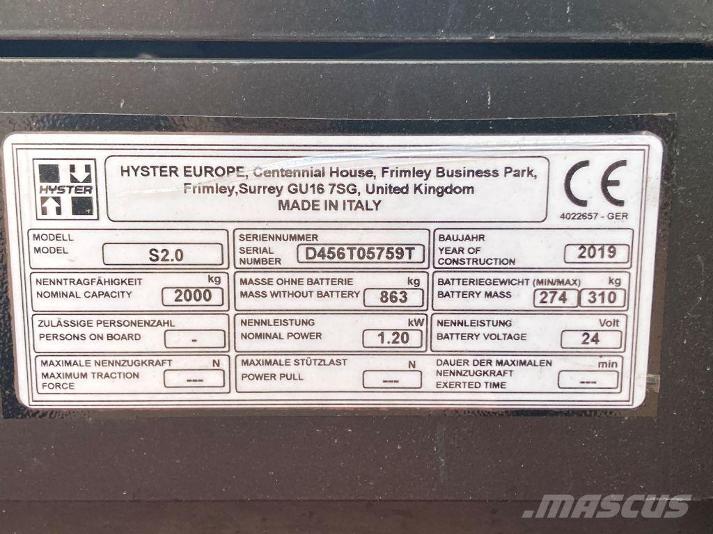 Hyster S 2.0 ウォーキンフォークリフト