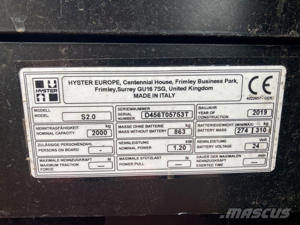 Hyster S 2.0 ウォーキンフォークリフト