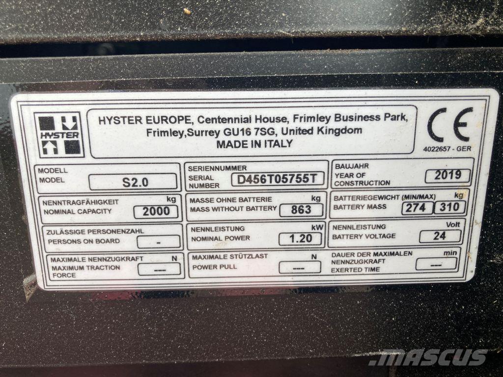 Hyster S 2.0 ウォーキンフォークリフト