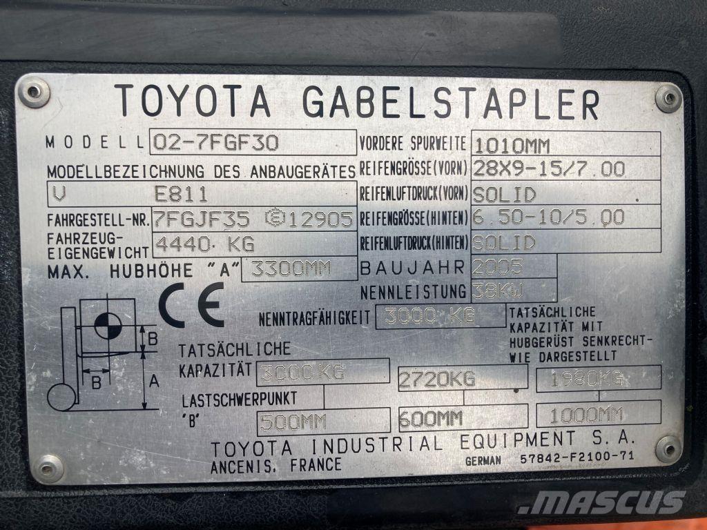 Toyota 02-7FGF30 LPGフォークリフト