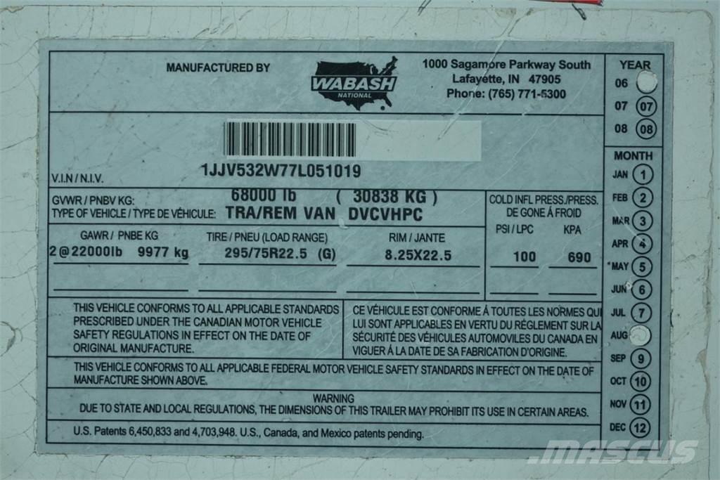 Wabash DVCVHPC ボックスボディートレーラー