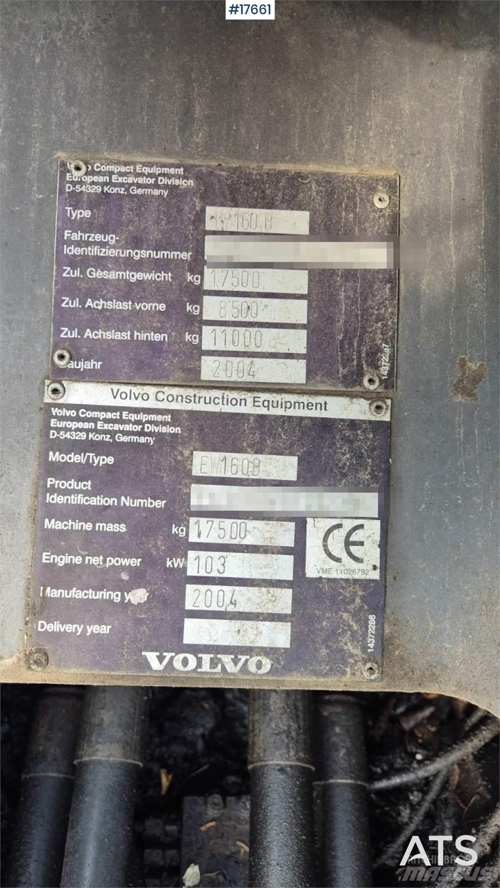 Volvo EW 160B ホイール式油圧ショベル（パワーショベル・ユンボ・バックホー）
