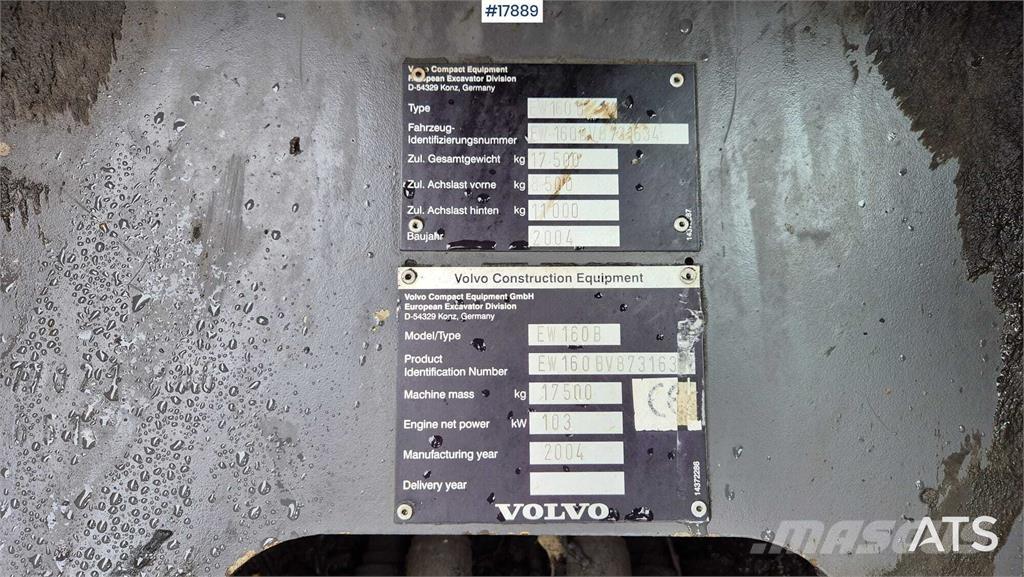 Volvo EW160B ホイール式油圧ショベル（パワーショベル・ユンボ・バックホー）