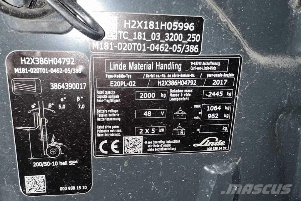 Linde E 20 PL バッテリーフォークリフト