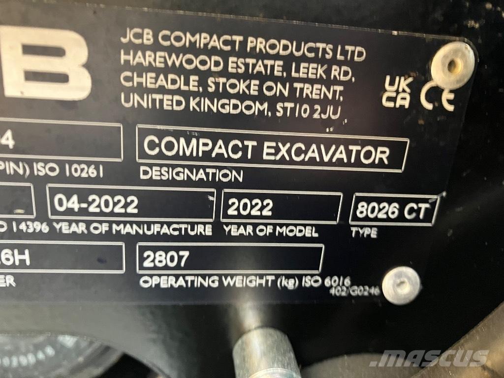 JCB 8026 CTS ミニ油圧ショベル 7t以下（ミニユンボ・ミニディガー）