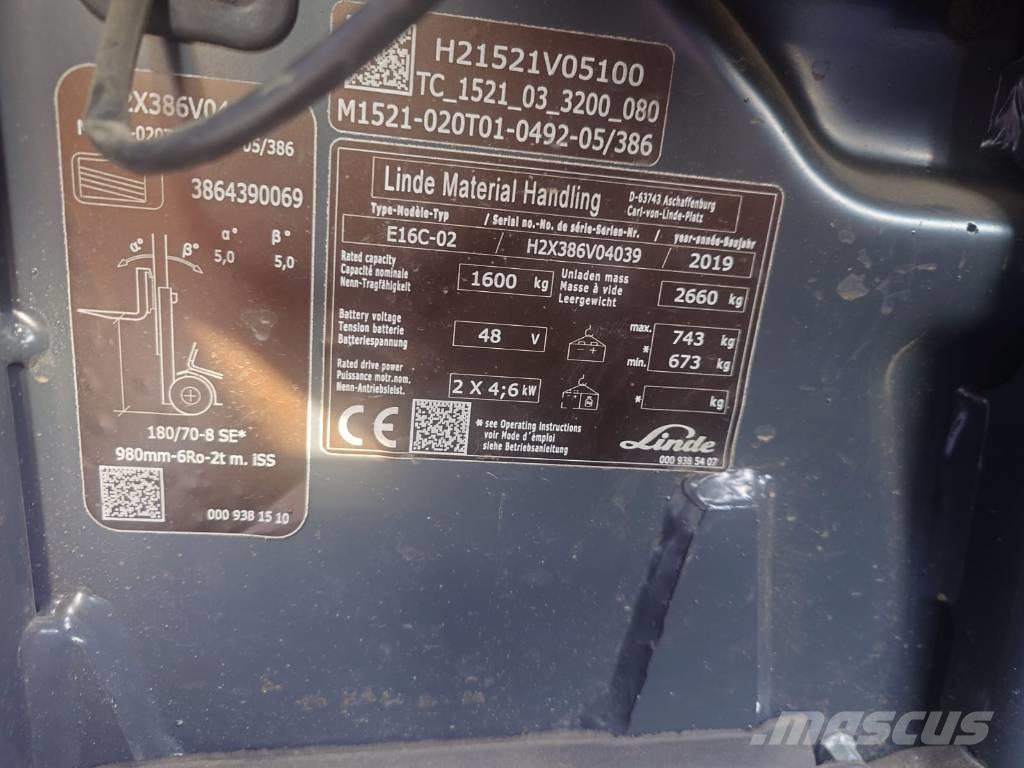 Linde E16C/386 バッテリーフォークリフト