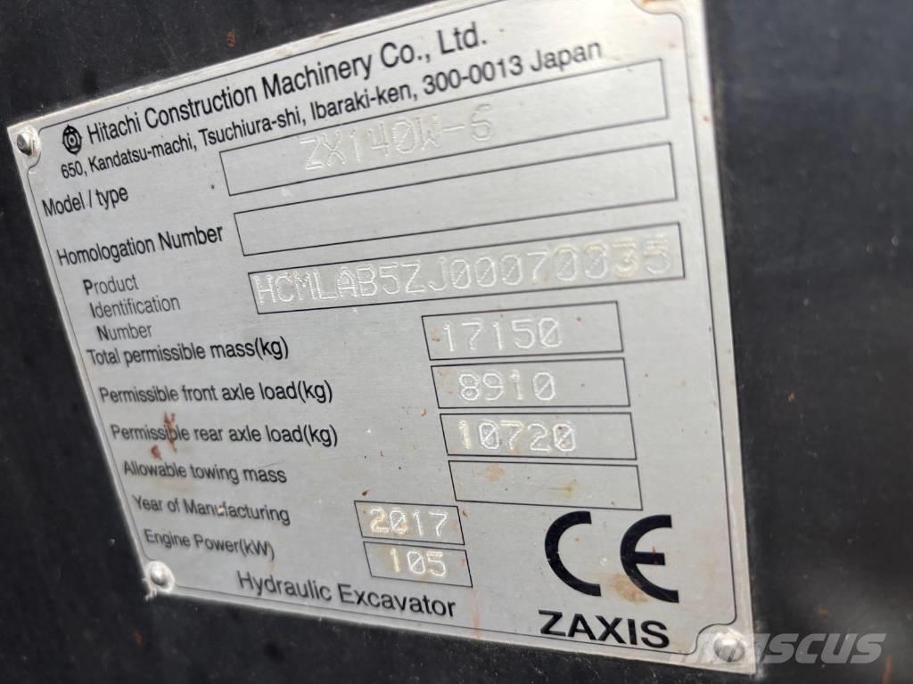 Hitachi ZX 140 W-6 ホイール式油圧ショベル（パワーショベル・ユンボ・バックホー）