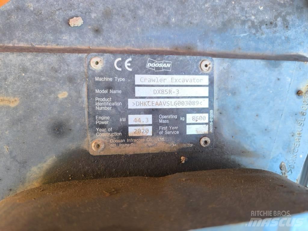 Doosan DX 85 R-3 中型油圧ショベル 7ｔ-12ｔ（ユンボ・パワーショベル・バックホー）