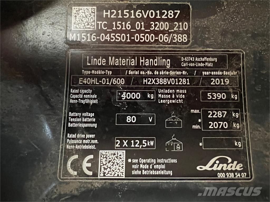 Linde E 40/600 HL バッテリーフォークリフト