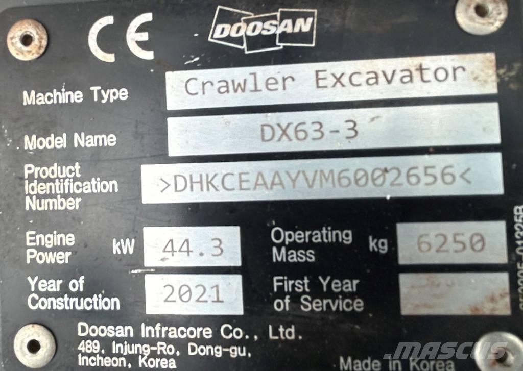 Doosan DX63-3 大型油圧ショベル12t以上（パワーショベル・ユンボ）