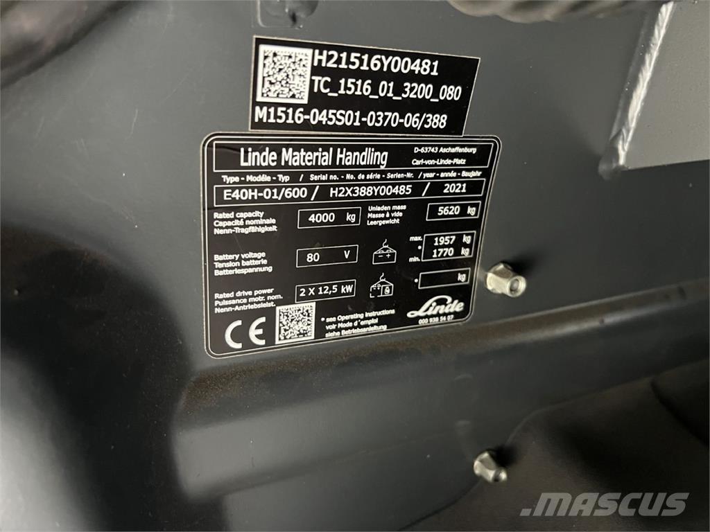 Linde E 40H-01 / 600 バッテリーフォークリフト
