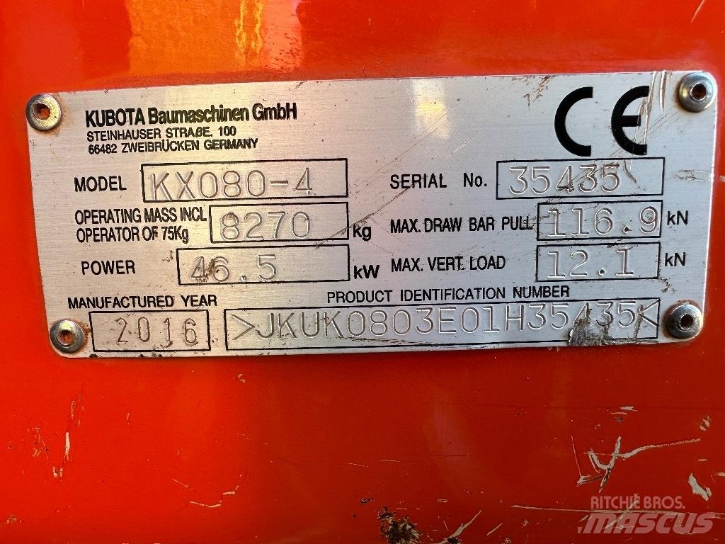 Kubota KX 080-4 ミニ油圧ショベル 7t以下（ミニユンボ・ミニディガー）