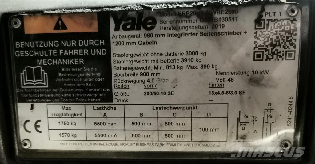 Yale ERP20VT MWB バッテリーフォークリフト