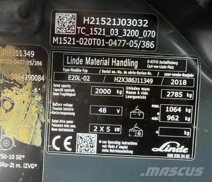 Linde E20L-02-386 バッテリーフォークリフト