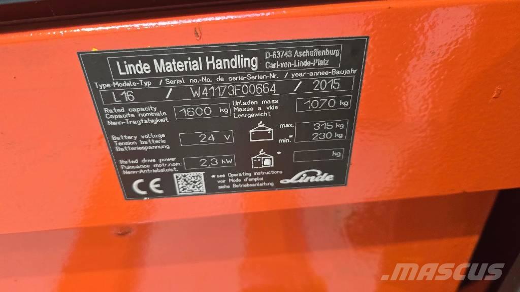 Linde L 16 ウォーキンフォークリフト