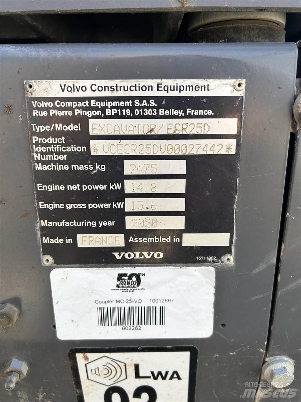 Volvo ECR25D ミニ油圧ショベル 7t以下（ミニユンボ・ミニディガー）