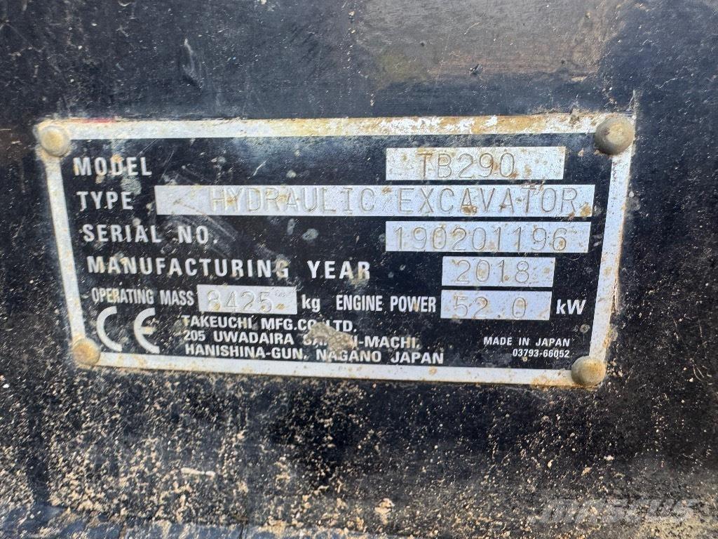 Takeuchi TB 290 中型油圧ショベル 7ｔ-12ｔ（ユンボ・パワーショベル・バックホー）