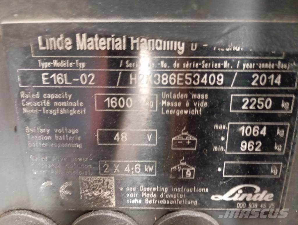 Linde E 16 バッテリーフォークリフト