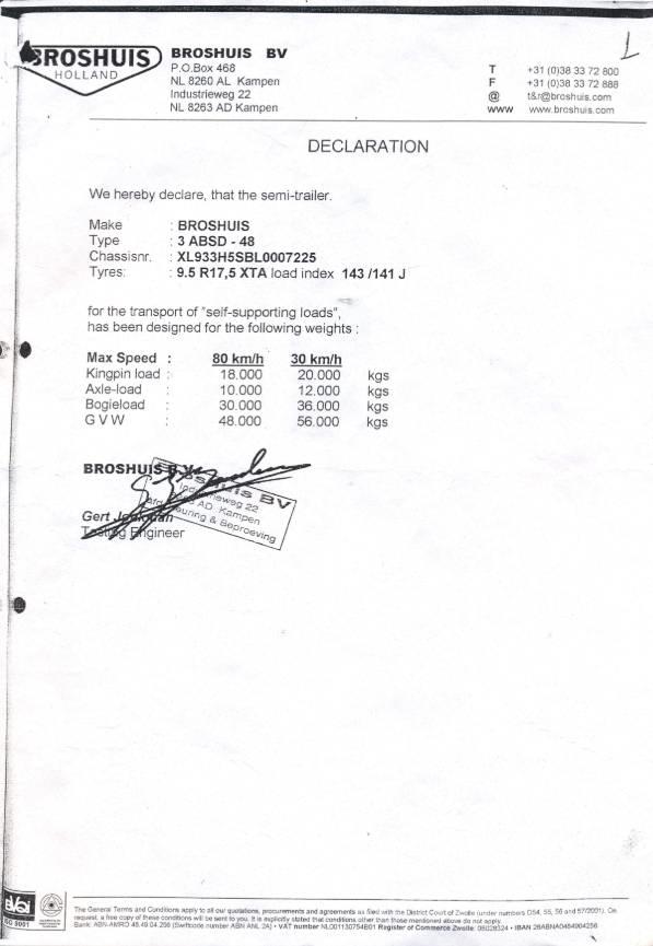 Broshuis 3ABSD-48 フラットベッドセミトレーラー／ドロップサイドセミトレーラー