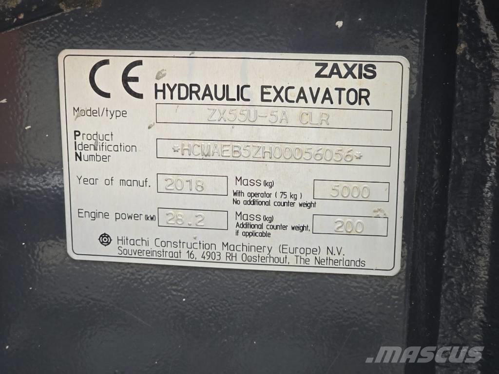Hitachi ZX55U-5A CLR ミニ油圧ショベル 7t以下（ミニユンボ・ミニディガー）