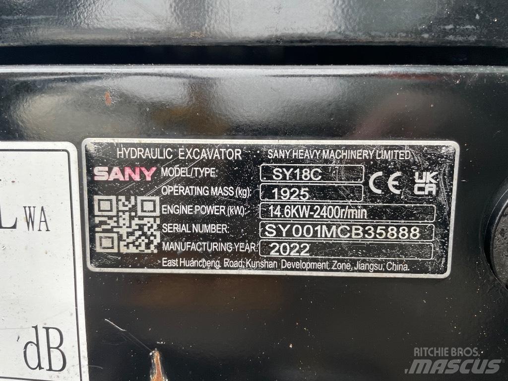 Sany SY 18 C ミニ油圧ショベル 7t以下（ミニユンボ・ミニディガー）