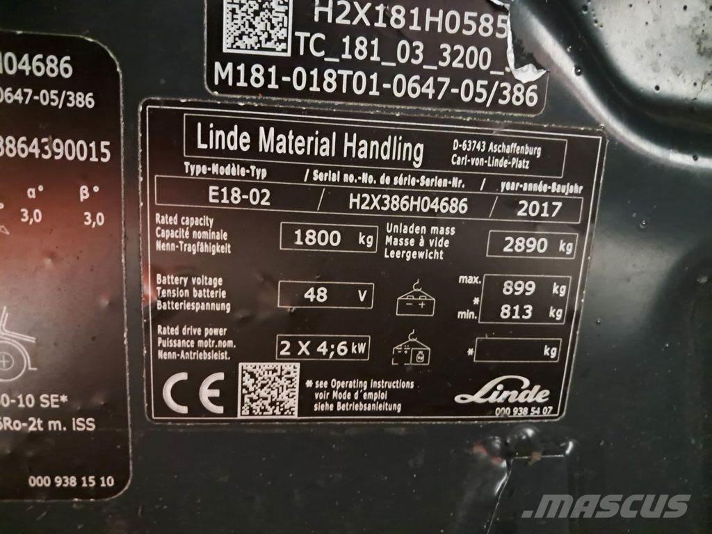 Linde E18-02 バッテリーフォークリフト