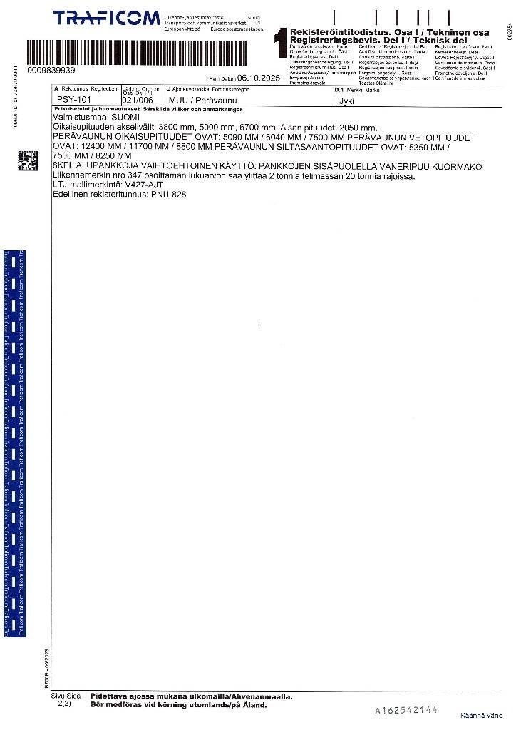 Jyki V427-AJT 木材トレーラー