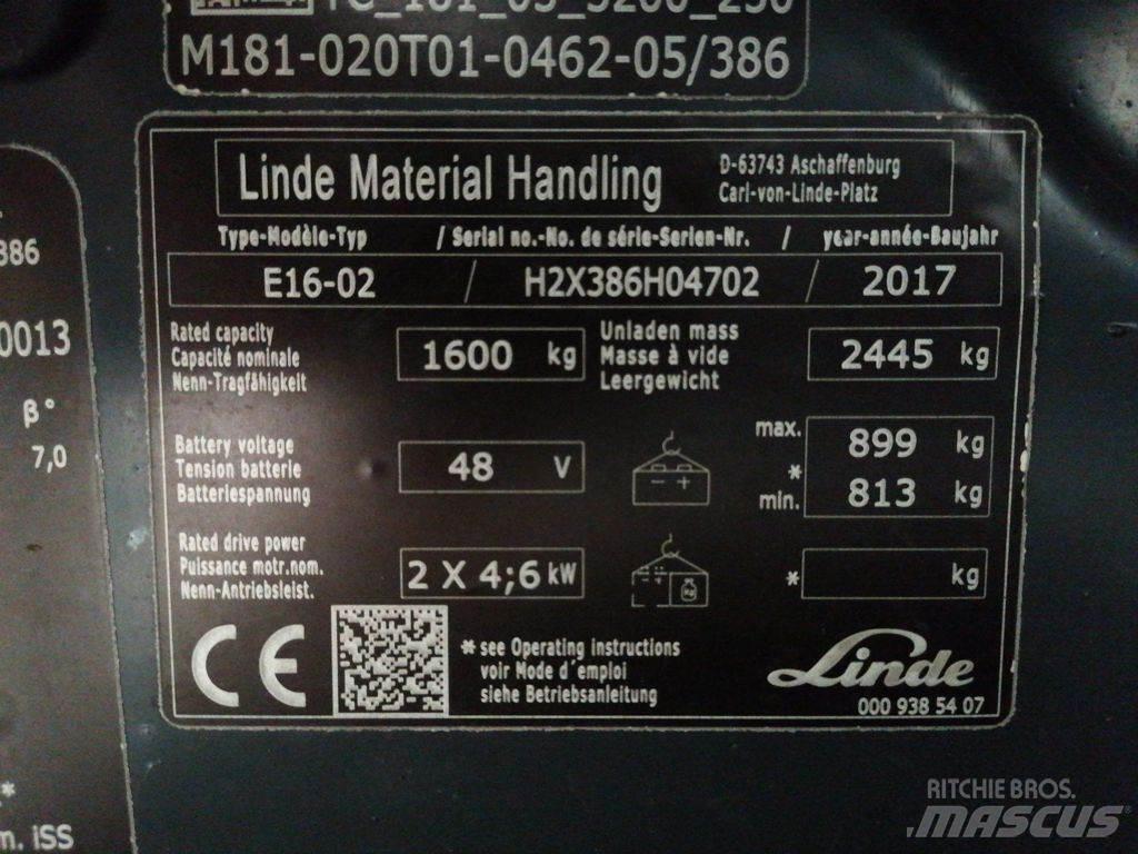 Linde E16-02 バッテリーフォークリフト