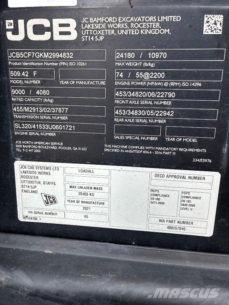 JCB 509-42 テレスコーピックハンドラー