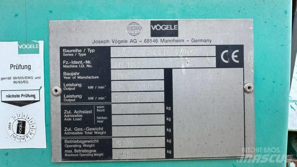Vögele Super 1800-2 アスファルトフィニッシャ