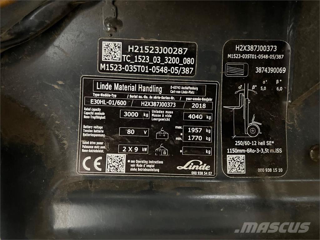 Linde E30/600HL バッテリーフォークリフト