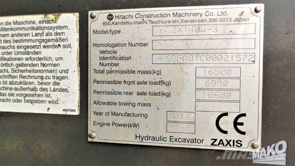 Hitachi ZX 140 W-3 ホイール式油圧ショベル（パワーショベル・ユンボ・バックホー）
