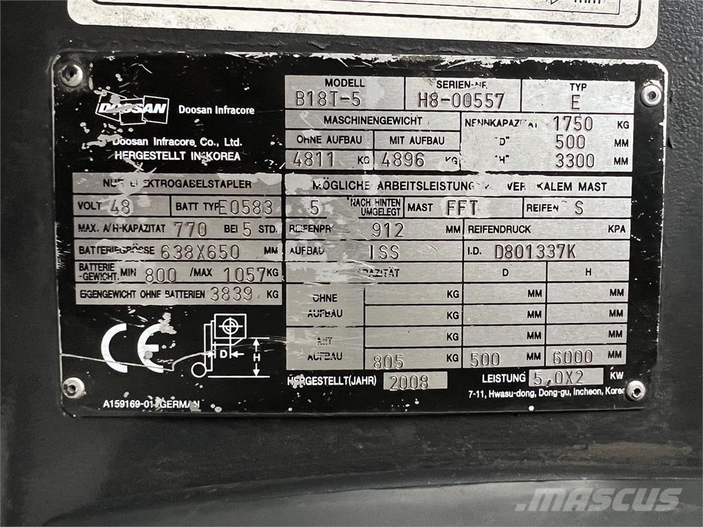 Doosan B18T-5 バッテリーフォークリフト