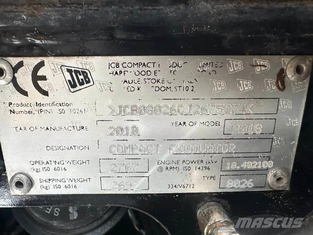 JCB 8026 ミニ油圧ショベル 7t以下（ミニユンボ・ミニディガー）