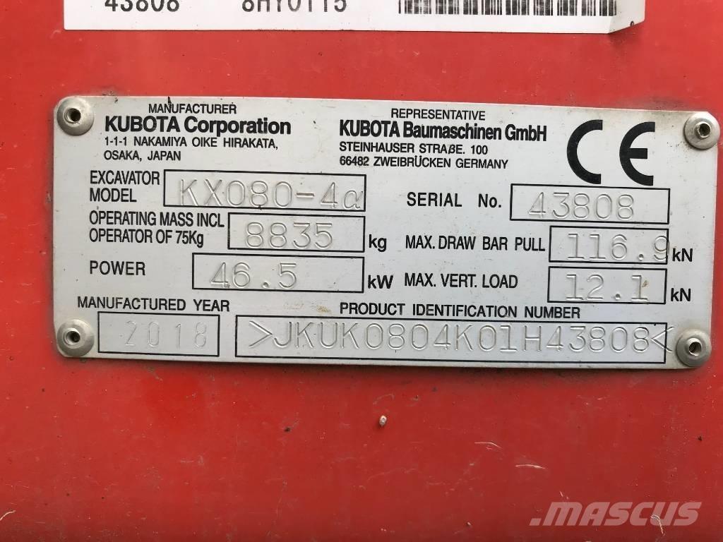 Kubota KX 080-4 中型油圧ショベル 7ｔ-12ｔ（ユンボ・パワーショベル・バックホー）