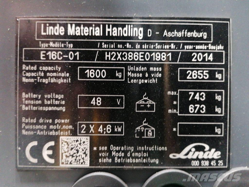 Linde E16C-01 バッテリーフォークリフト