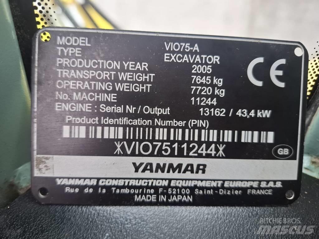 Yanmar Vio 75 A 中型油圧ショベル 7ｔ-12ｔ（ユンボ・パワーショベル・バックホー）