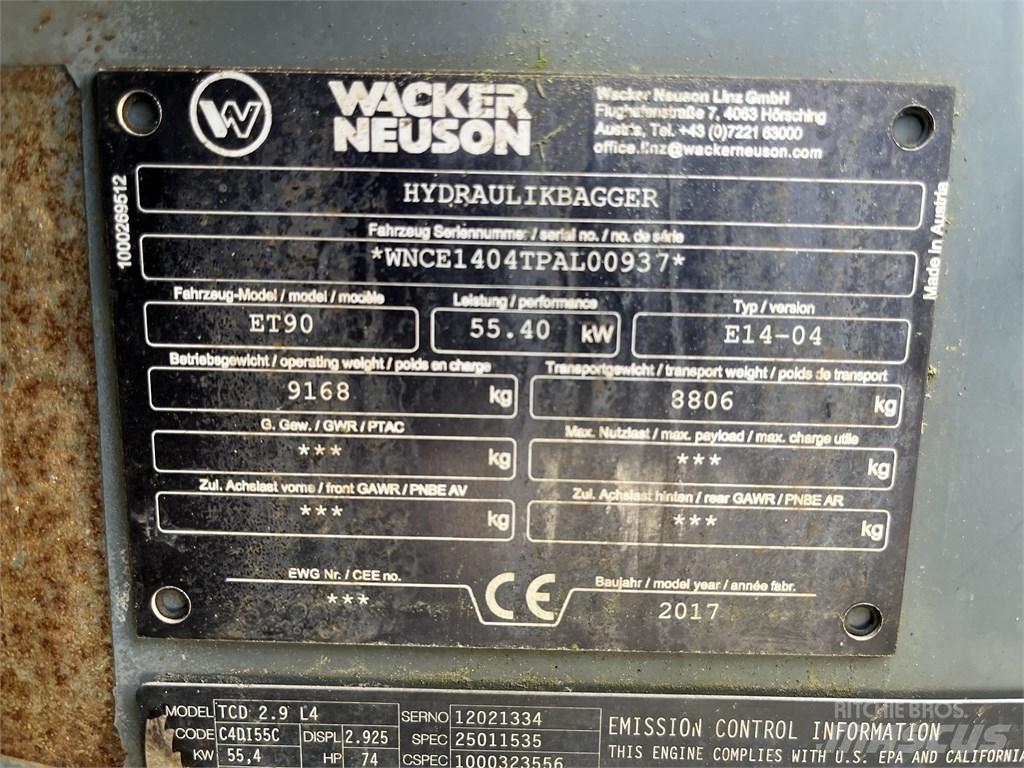 Wacker Neuson ET 90 中型油圧ショベル 7ｔ-12ｔ（ユンボ・パワーショベル・バックホー）